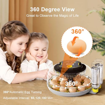 IBKINXX Incubator for Hatching Eggs-18 Egg Capacity, Automatic Egg Turner, Temperature & Humidity Control, 360° Viewing for Chicken, Duck and Quail Eggs