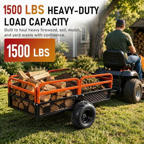 ATV Trailer 1500LBS, 22Cu.Ft Steel Dump Cart Tow Behind for Lawn Tractor