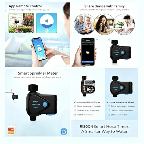 Garden Hose Irrigation Controller, App Controlled Water Timer with Rain Delay, Auto & Manual Watering, Waterproof Outdoor Sprinkler System, Black - color: Black