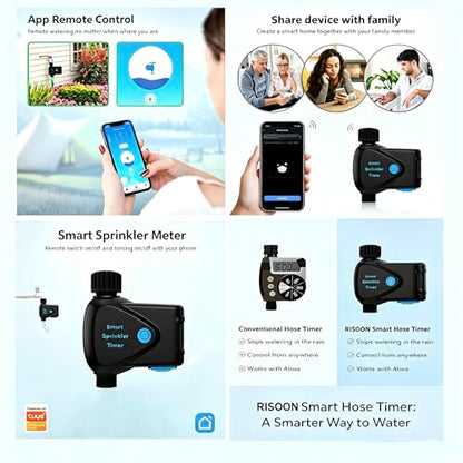 Garden Hose Irrigation Controller, App Controlled Water Timer with Rain Delay, Auto & Manual Watering, Waterproof Outdoor Sprinkler System, Black - color: Black