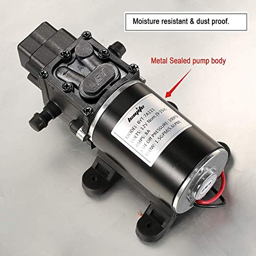 12V Diaphragm Water Pump, 1.5 GPM (5.6 L/Min) 100 PSI