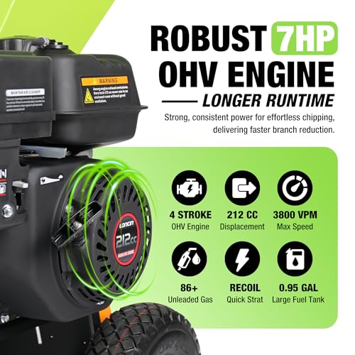 Wood Chipper Gas Powered 7HP, 212CC Mulcher Chipper Shredder w/Bag