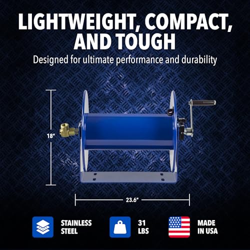 Coxreels 117-4-225 Compact Hand Crank Steel Hose Reel - 4,000 PSI - Holds 1/2 x 225 Inch Length - Suitable for Air Compressor, Garden, Pressure Washer, Electric Hoses - Hose Not Included - Made in USA - size: 1/2" x 225'