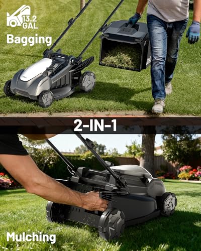 Litheli 18-inch 40V Brushless Lawn Mower for Garden Yards, Lightweight Cordless Lawn Mower Battery Powered with 6-Position Height Adjustment, 2x5.0Ah Battery Included - size: 18"