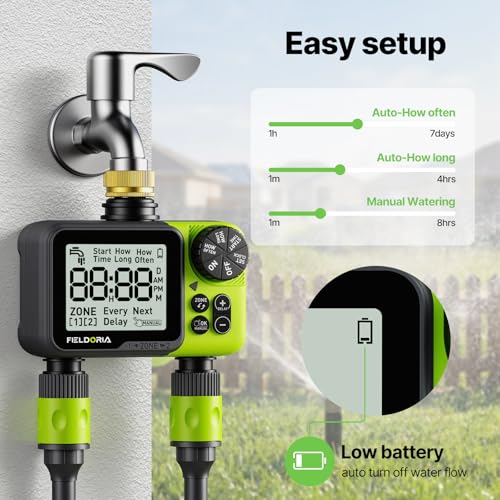 Sprinkler Timer- Hose Timer for Garden Hose, Programmable Watering Timer with Rain Delay, Outdoor Automatic & Manual Drip Irrigation Controller System for Lawn Yard Greenhouse, 2 Outlets - color: Light Green-brass