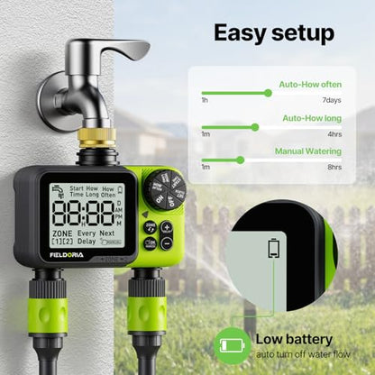 Sprinkler Timer- Hose Timer for Garden Hose, Programmable Watering Timer with Rain Delay, Outdoor Automatic & Manual Drip Irrigation Controller System for Lawn Yard Greenhouse, 2 Outlets - color: Light Green-brass