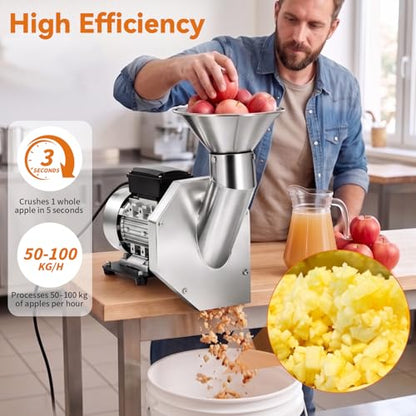 550W Electric Fruit Apple Crusher, 304 Stainless Steel Fruit Crusher
