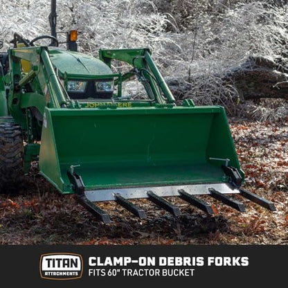 Titan Attachments 21" Fork Length Clamp-On Debris Forks V2, Fits Loader Buckets, Skid Steers - style: Bucket Width: 60"