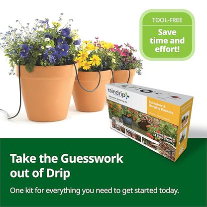 Raindrip R560DP Drip Watering System, Automatic Drip Irrigation System with Timer for Containers and Hanging Baskets, Waters up to 20 Plants, Includes 20 Drippers, Black - color: Timer, style: Container & Hanging Baskets