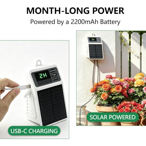 Uzoli Solar Drip Irrigation System, Auto Watering Kit for 10 Potted Plants