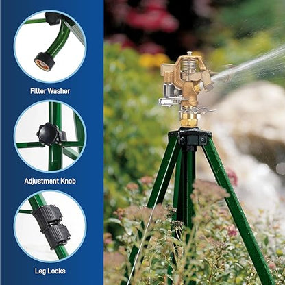 Orbit 58308Z Brass Impact Sprinkler on Tripod Base - Heavy-Duty Brass Sprinklers on Tripod.