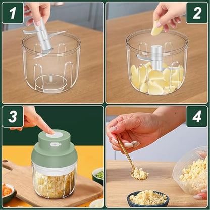 Electric Garlic Chopper, 250ML Garlic Mincer with Egg Beater - color: Green