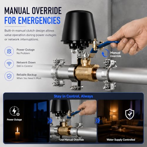 Smart Wifi Water Valve, Copper Handle Valve, Compatible with Alexa Google, No Hub Required