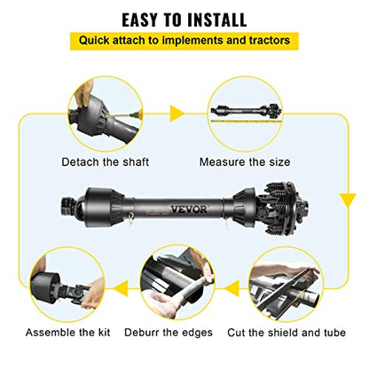 VEVOR PTO Shaft, 1-3/8" 6 Spline Tractor and Implement Ends PTO Driveline Shaft, Series 4 Tractor PTO Shaft, 43"-59" Brush Hog PTO Shaft with Slip Clutch Black, for Finish Mower, Rotary Cutter - size: 43"-59"