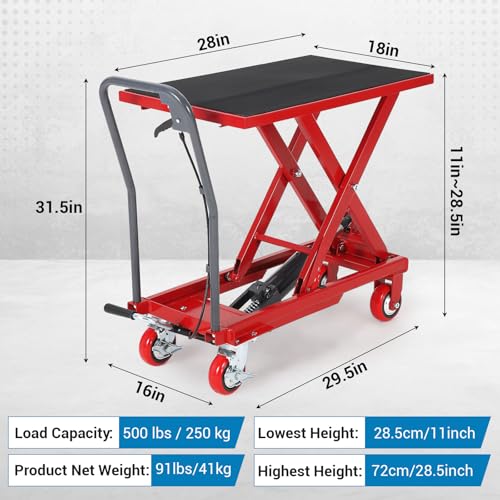 Hydraulic Lift Table Cart, 500Lbs Capacity 28.5" Lifting Height - color: Red
