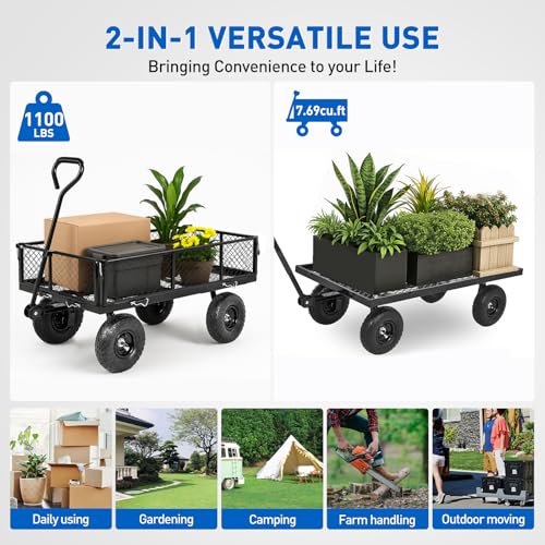 Yesker Steel Garden Carts - 1100lbs Dump Wagon with All Terrain Inflatable Wheels for Yard Lawn Farms Gardening - Heavy Duty Utility Outdoor Hauling Wheelbarrow - size: Steel 1100Lbs