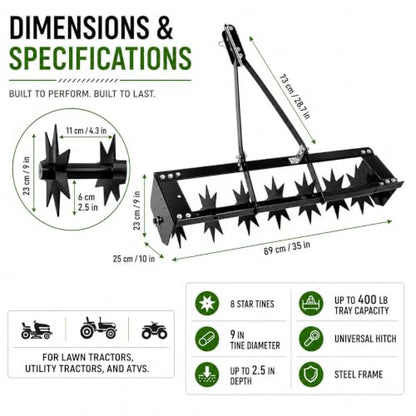 35-Inch Spike Lawn Aerator Tow Behind, 400 lb Tray and Universal Hitch