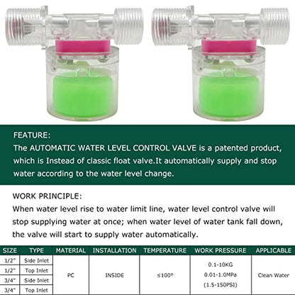 Transparency Water Float Valve, Water Level Control Water Tank Traditional Float Valve Upgrade (1/2“ SIDE) - size: 1/2“ SIDE