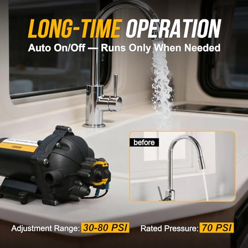 12V RV Water Pump, 5.0 GPM 55 PSI Diaphragm Pump, 17Volt Quiet Fresh Water Pump with Pressure Switch, Self Priming Pressure Pumps for RV Camper Boat Marine Food Truck, Dark Grey - size: 110V, 7.0 GPM - 70 PSI
