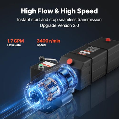 Vevor Hydraulic Pump 15 Quart Hydraulic Motor Hydraulic Lift Single Phase Car Lift 3450 RPM Dump Trailer 208-230 Volt Portable Car Lift 2 Horsepower Auto Lift Vehicle Lift Portable Power Press - size: 16 Quart, style: Single Acting