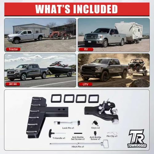 Adjustable Pintle Hitch Combination, 2" Receiver, 2-5/16" Ball - size: 2" Receiver