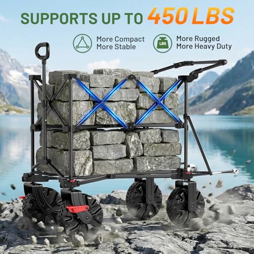 TIMBER RIDGE Push & Pull Double Decker Wagon, 400L Capacity & 450lb Load - color: Green, size: With Push Handle