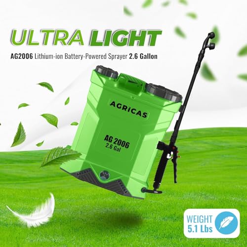 Battery Powered Backpack Sprayer 2.6 Gallon, 0-70 PSI Adjustable Pressure, Long-Lasting Lithium-Ion Battery&Charger, 7 Nozzles, Lawn and Garden Electric Sprayer for Weed/Pest Control Watering and more - color: Model3-AG2006-2.6 Gal