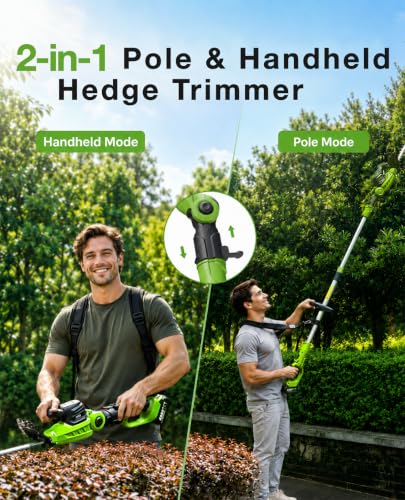 TaskStar 2-in-1 Pole Hedge Trimmer: 20 Inch Dual Action Blade 20V Powered