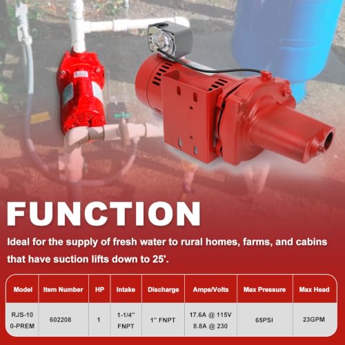PTNHZ Cast Iron Shallow Well Jet Pump, 1 HP, 23 GPM, 115/230V