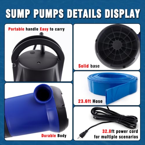 1.2HP Submersible Water Pump, 4000GPH Water Pump for Clean Water - color: Blue 2