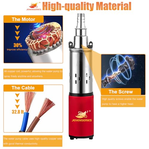 12V Deep Well Submersible Pump solar DC 250W Electric Powered Water Pump kits with 1" Outlet Screw Pump max.98ft Lift,396GPH Flow, for Irrigation Agricultural Garden Home