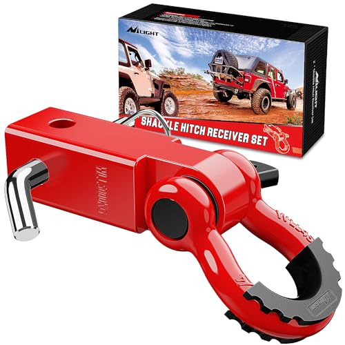 Nilight Shackle Hitch Receiver 2inch for Vehicle Recovery with 3/4" Shackle - color: Red