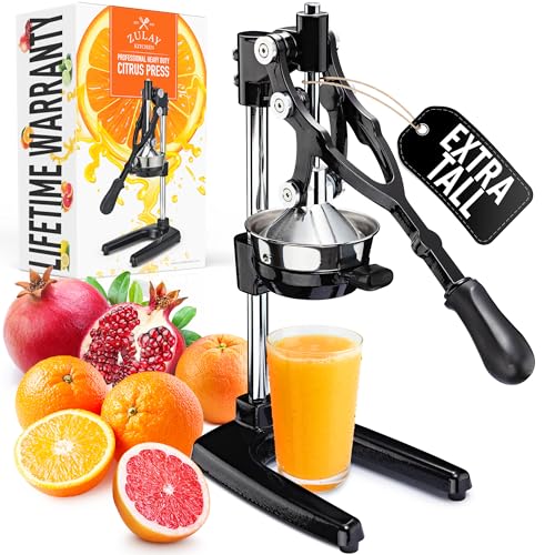 Zulay Kitchen Extra Tall Cast Iron Juicer - Fits Any Glass, Heavy Duty Manual Citrus Juicer with Detachable Strainers for Easy Cleaning, Perfect for Bartenders, Juice Lovers & Health Enthusiasts - color: Black, size: Extra Tall