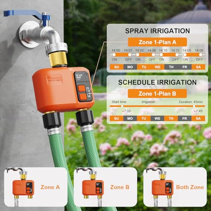 WiFi Sprinkler Timer 2 Zone, Smart Water Timer with Brass Inlet & Outlet - style: 2 Outlet- Brass