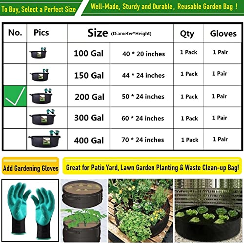 200 Gallon Big Raised Garden Bed Bag (50x24 inch) Large Plant Grow Bag for Tomato,Potato Planter,Herbs Veggies Planter,Flower Bed,Plant Container,Yard Waste,Lawn Debris,Leaf Bag with Gardening Gloves - size: 200 Gallon (50x24 inches)