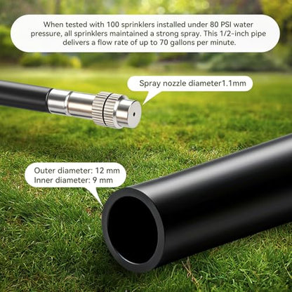 100-FT1/2-inch Tubing High-Flow Adjustable Irrigation System for the Garden | with 60 Nozzles, Dual-Side Watering Kit For Garden, Yard,Lawn,Raised Beds, Greenhouses & Efficient Plant360° Irrigation - size: 100Ft