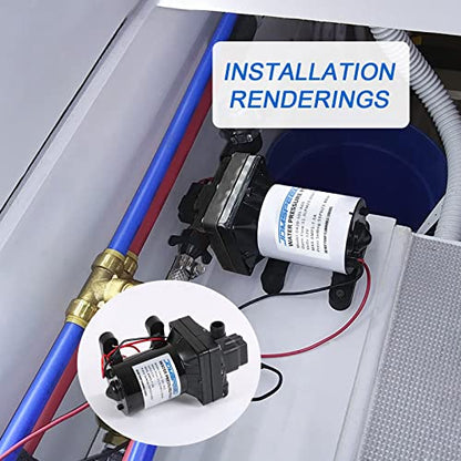 RV Water Pump, 12V DC 3.0 GPM 55 PSI, Self-Priming Diaphragm Pressure Pump - size: 3.0-12V-55