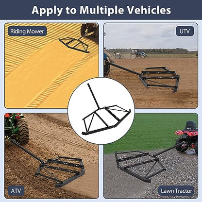 Garvee Heavy-Duty 74" Driveway Drag Grader, w/ 3 Sets Adjustable Bolts & 2 Reinforced Steel Bars, Tow-Behind Harrow with Pin Hitch, Least 100lbs - color: Black 74in