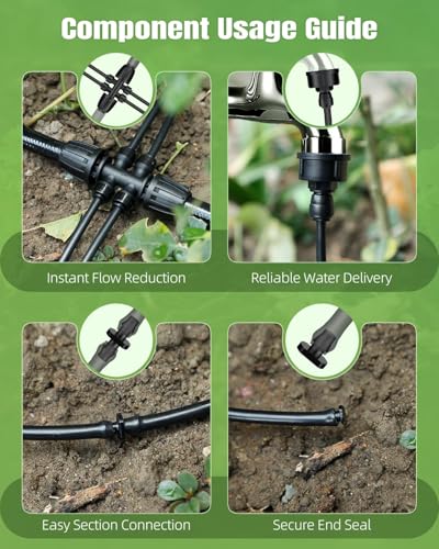 Pawfly 200 ft 1/4 Drip Irrigation Tubing, 1/4" Emitter Tubing with 6" Spacing, Polyethylene Drip Line with 24 Parts, Black Distribution Tubing for Drip Irrigation System, Drip Irrigation Hose Roll - size: 200 FT Kit with Emitters Drip Irrigation Tubing