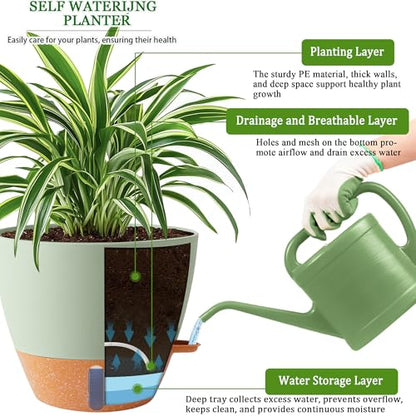 2 Pack 10 inch Plant Pots, Plastic Self Watering Planters - color: Green, size: 10 inches