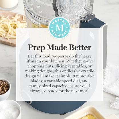 Martha Stewart 10 Cup Food Processor & Electric Chopper, One Touch Pulse - color: Indigo Blue