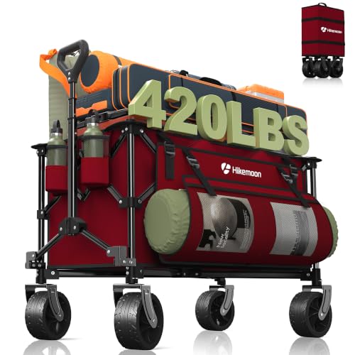 HIKEMOON 150L Collapsible Wagon Compact with Big Wheels, 420LBS Red - color: Burgundy