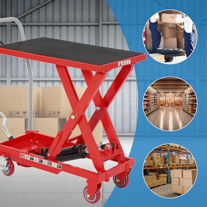 Garvee Single Scissor Hydraulic Lift Table Cart 500 LBS Capacity, Red