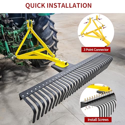 YITAMOTOR 3 Point Landscape Rock Rake for CAT 1, 5 FT Attach Tractor Rake - size: 60 Inch