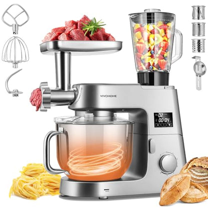 VIVOHOME 9-in-1 Stand Mixer with Fermentation & Timer, 7.5-Quart, Silver - color: Silver, size: 9-in-1