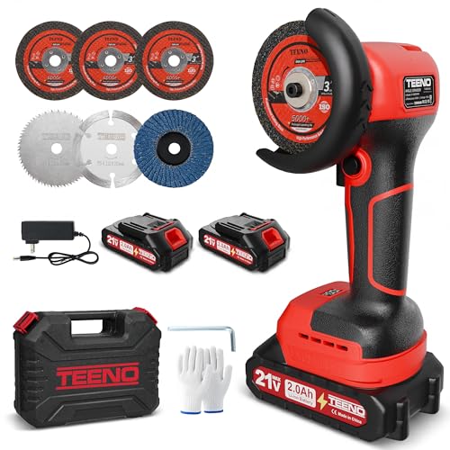 TEENO Cordless Angle Grinder 3", 21V Mini Cut-Off Tool, LCD Battery Display - color: Red