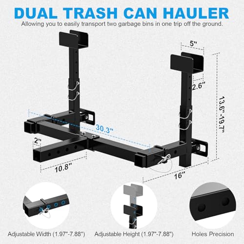 High-Loading Dual Trash Can Hauler Hitch for 2" Receiver Fit Pickup Truck