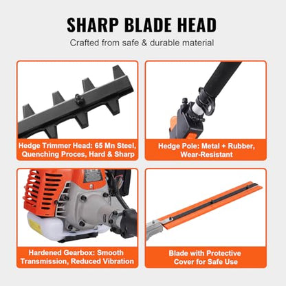 VEVOR 33CC 5-in-1 Multi-Functional Trimming Tools, Gas Hedge Trimmer, Weed Eater, String Trimmer, Brush Cutter, Edger, Pole Saw Chainsaw Pruner with Extension Pole - size: 33cc
