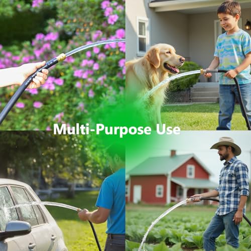 Guitrees Garden Hose 150FT x 3/4”, Heavy Duty Rubber Hose, Water Hose with Five Layered Braiding, Male Female Fittings, 1000PSI Burst, 300PSI Working (Black) - color: Black, size: 3/4 150FT Male to Female