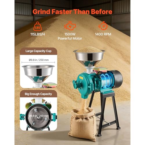 Electric Grain Mill for Flour, Wheat Grinder Mills for Kitchen, 1500W